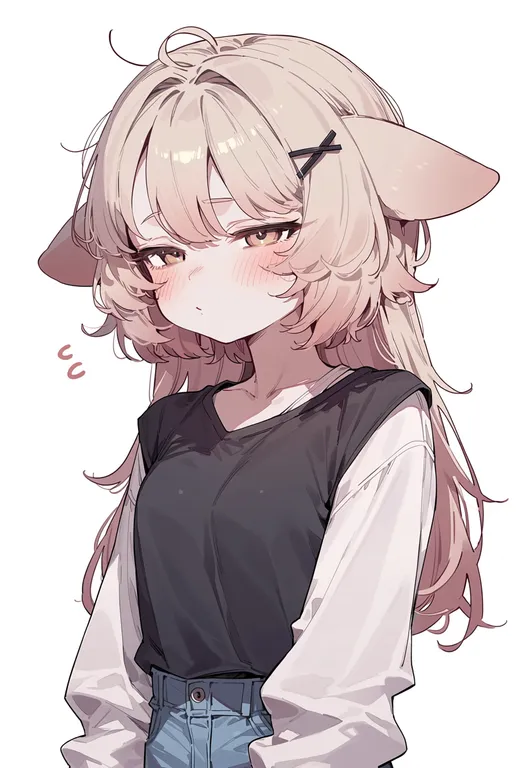masterpiece, best quality, score_7, safe, droopy ears, 1girl, solo, simple background — by k3scat, made with ComfyUI