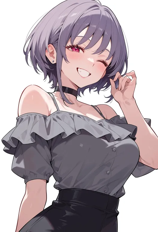 masterpiece, best quality, score_7, safe, yuutenji nyamu, solo, upper body, simple background — by k3scat, made with ComfyUI