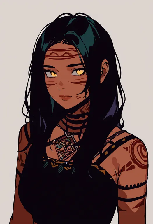 masterpiece, best quality, newest, absurdres, highres, safe, tribal, 1girl, solo, simple_background — by k3scat, made with ComfyUI