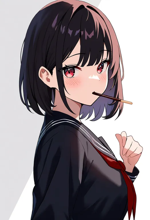 masterpiece, best quality, newest, absurdres, highres, safe, pocky_kiss, 1girl, solo, simple_background — by k3scat, made with ComfyUI
