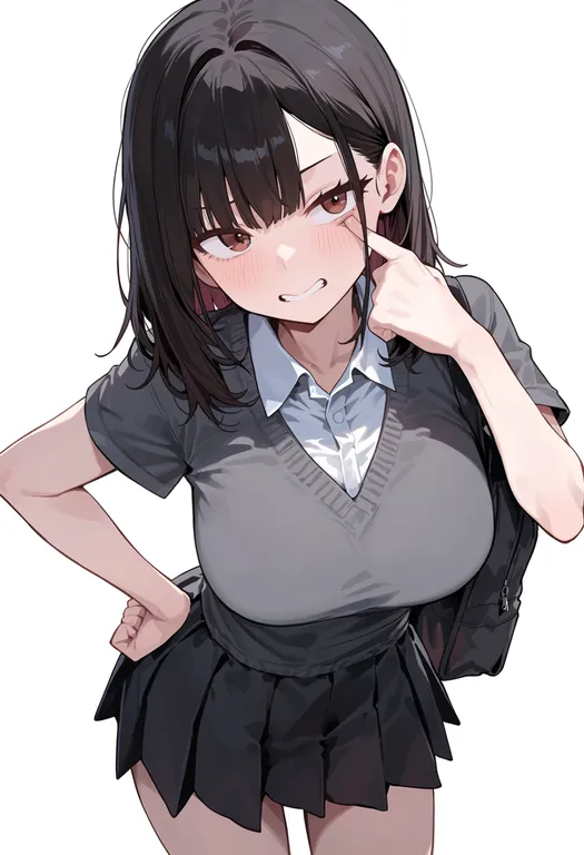 masterpiece, best quality, score_7, safe, eyelid pull, 1girl, solo, simple background — by k3scat, made with ComfyUI