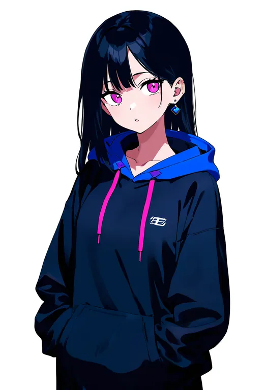 masterpiece, best quality, newest, absurdres, highres, safe, multicolored_hoodie, 1girl, solo, simple_background — by k3scat, made with ComfyUI