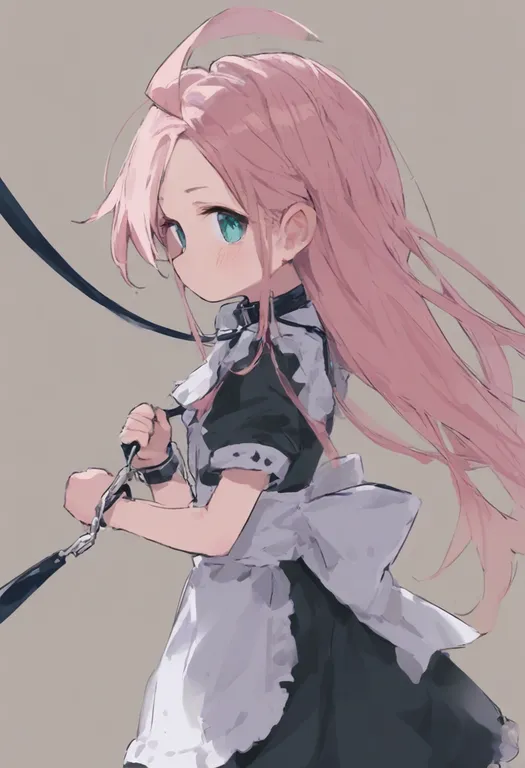 masterpiece, best quality, general, viewer holding leash, 1girl, solo, simple background — by k3scat, made with ComfyUI