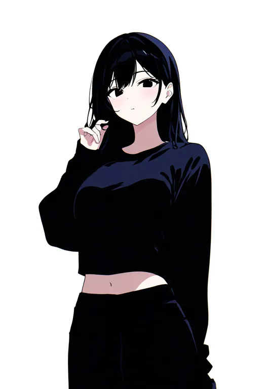 masterpiece, best quality, newest, absurdres, highres, safe, midriff_peek, 1girl, solo, simple_background — by k3scat, made with ComfyUI