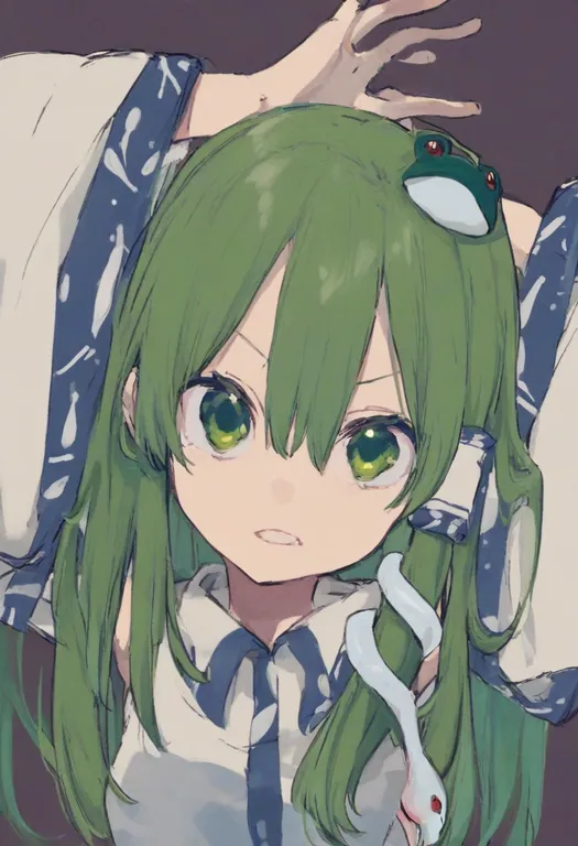 masterpiece, best quality, general, frog print, 1girl, solo, simple background — by k3scat, made with ComfyUI