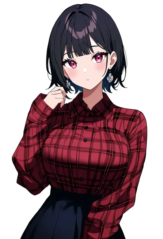 masterpiece, best quality, newest, absurdres, highres, safe, plaid_shirt, 1girl, solo, simple_background — by k3scat, made with ComfyUI