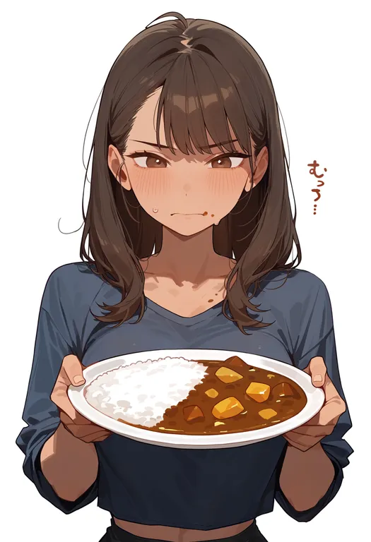 masterpiece, best quality, score_7, safe, curry, 1girl, solo, upper body, simple background — by k3scat, made with ComfyUI