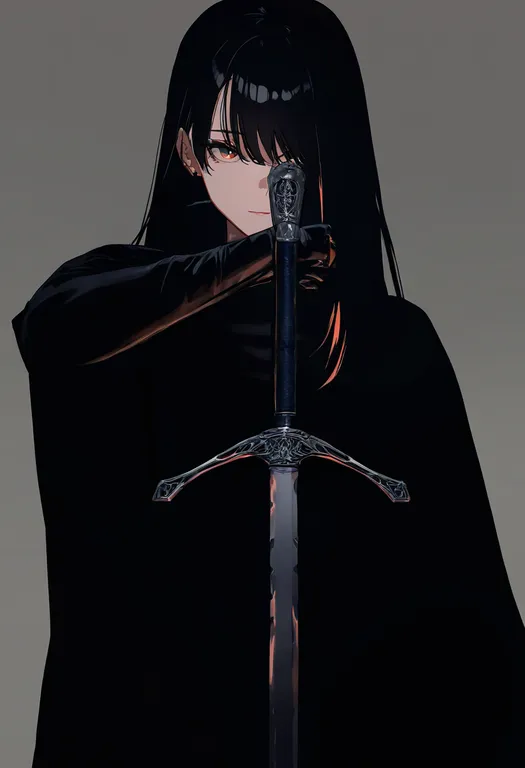 masterpiece, best quality, newest, absurdres, highres, safe, sword, 1girl, solo, simple_background — by k3scat, made with ComfyUI