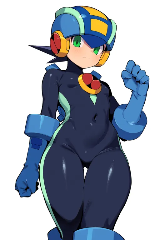 masterpiece, best quality, score_7, safe, mega man battle network 3, solo, simple background — by k3scat, made with ComfyUI