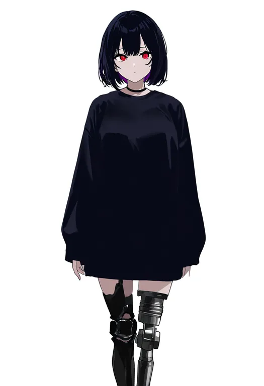 masterpiece, best quality, newest, absurdres, highres, safe, prosthetic_leg, 1girl, solo, simple_background — by k3scat, made with ComfyUI
