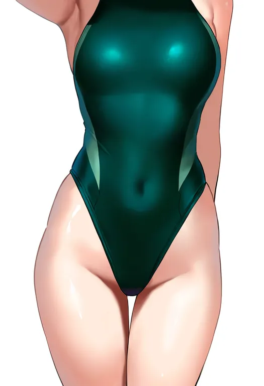 masterpiece, best quality, newest, absurdres, highres, safe, green_one-piece_swimsuit, 1girl, solo, simple_background — by k3scat, made with ComfyUI