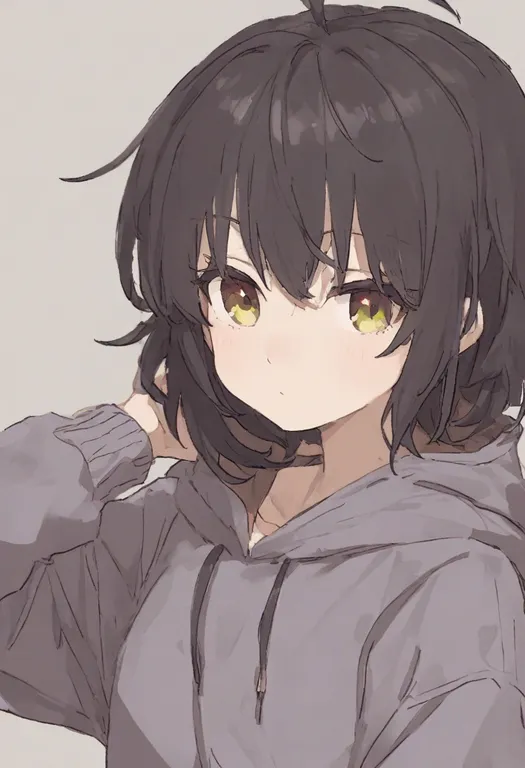 masterpiece, best quality, general, hood down, 1girl, solo, upper body, simple background — by k3scat, made with ComfyUI