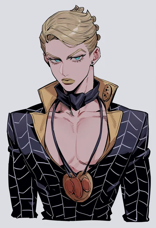 masterpiece, best quality, score_7, safe, prosciutto (jojo), solo, upper body, simple background — by k3scat, made with ComfyUI