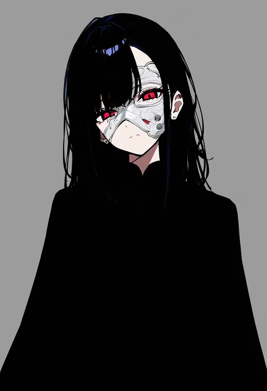 masterpiece, best quality, newest, absurdres, highres, safe, half_mask, 1girl, solo, simple_background — by k3scat, made with ComfyUI