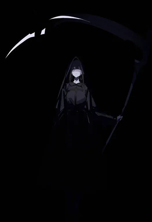 masterpiece, best quality, newest, absurdres, highres, safe, holding_scythe, 1girl, solo, simple_background — by k3scat, made with ComfyUI
