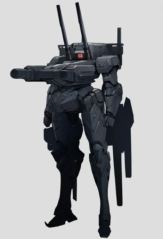masterpiece, best quality, newest, absurdres, highres, safe, shoulder_cannon, 1girl, solo, simple_background — by k3scat, made with ComfyUI