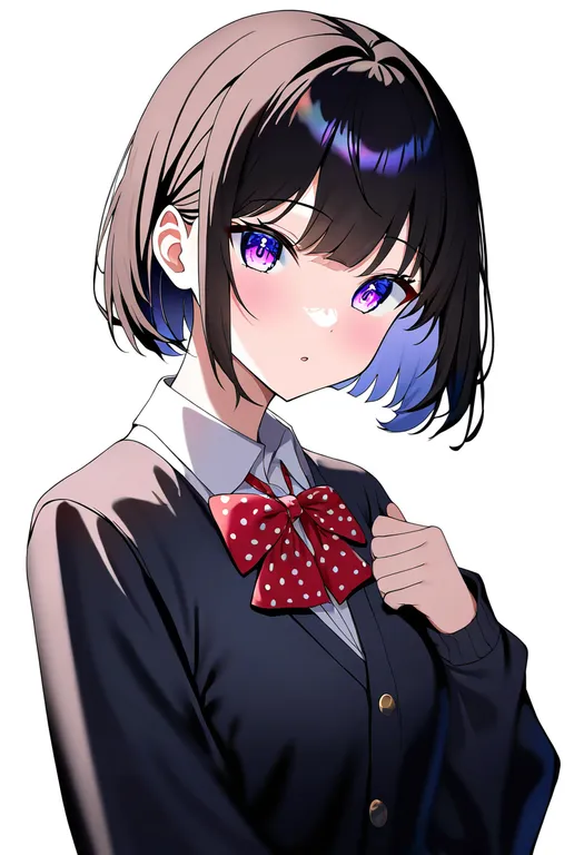 masterpiece, best quality, newest, absurdres, highres, safe, polka_dot_bow, 1girl, solo, simple_background — by k3scat, made with ComfyUI