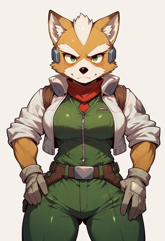 masterpiece, best quality, score_7, safe, fox mccloud, solo, upper body, simple background — by k3scat, made with ComfyUI