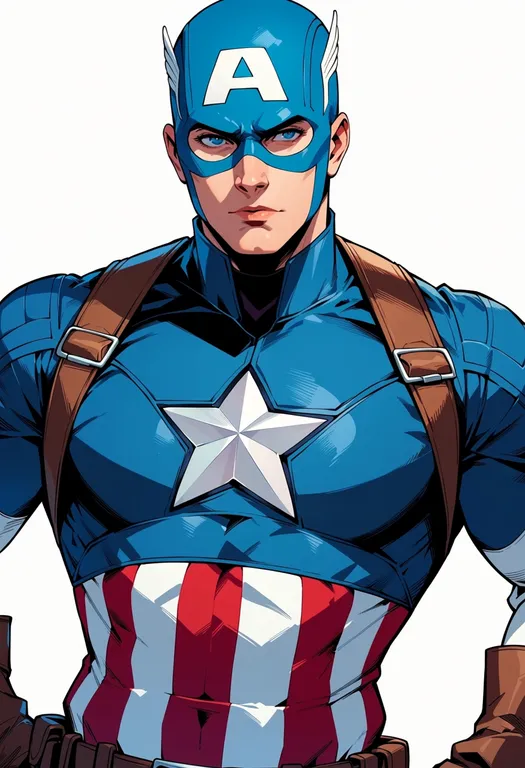 masterpiece, best quality, score_7, safe, captain america, solo, upper body, simple background — by k3scat, made with ComfyUI