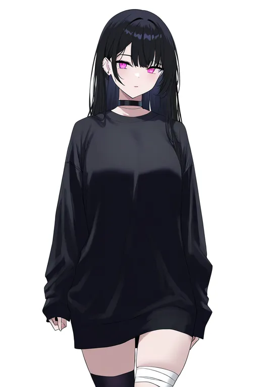 masterpiece, best quality, newest, absurdres, highres, safe, bandaged_leg, 1girl, solo, simple_background — by k3scat, made with ComfyUI