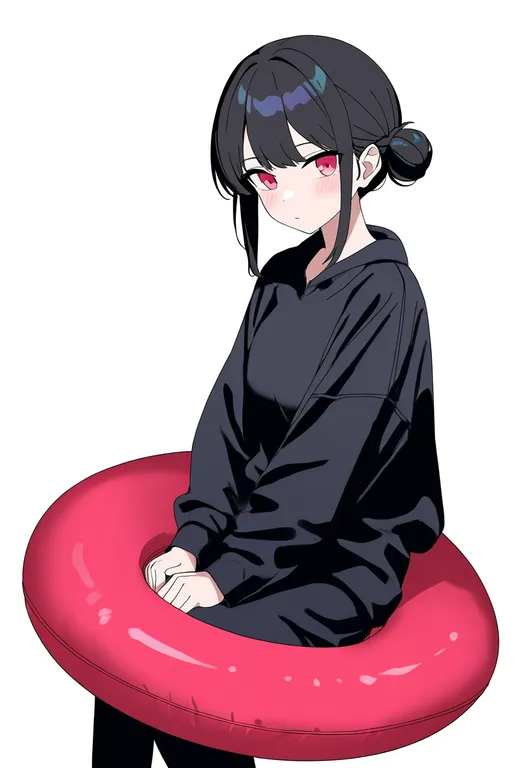 masterpiece, best quality, newest, absurdres, highres, safe, on_innertube, 1girl, solo, simple_background — by k3scat, made with ComfyUI