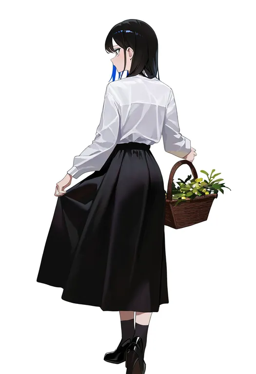 masterpiece, best quality, newest, absurdres, highres, safe, skirt_basket, 1girl, solo, simple_background — by k3scat, made with ComfyUI