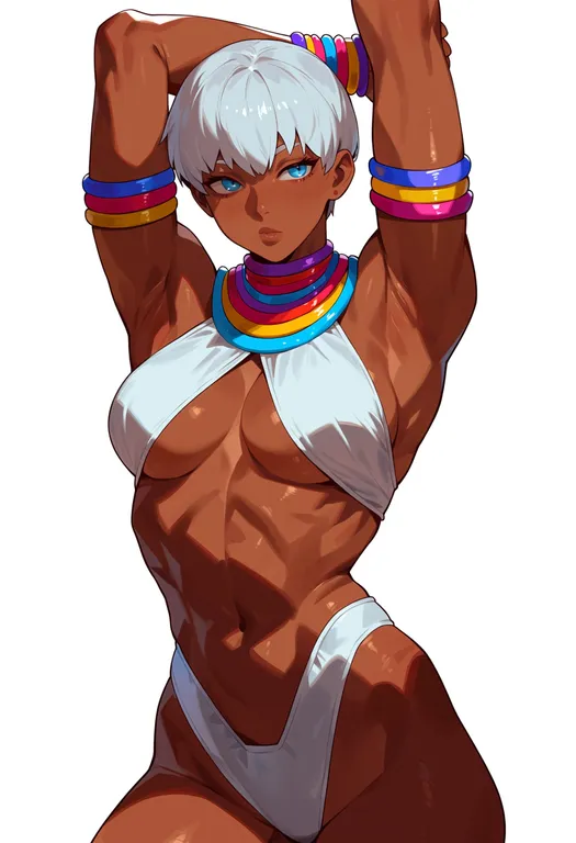masterpiece, best quality, score_7, safe, elena (street fighter), street fighter, solo, upper body, simple background — by k3scat, made with ComfyUI