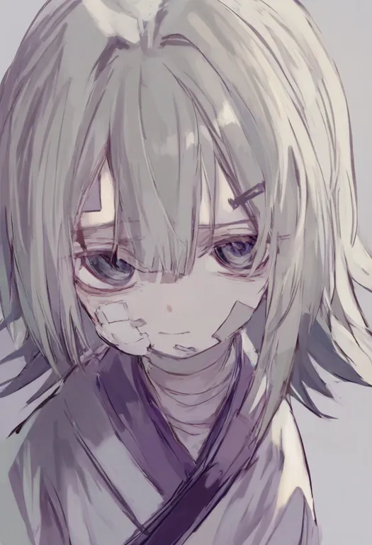 masterpiece, best quality, general, gauze on face, 1girl, solo, simple background — by k3scat, made with ComfyUI