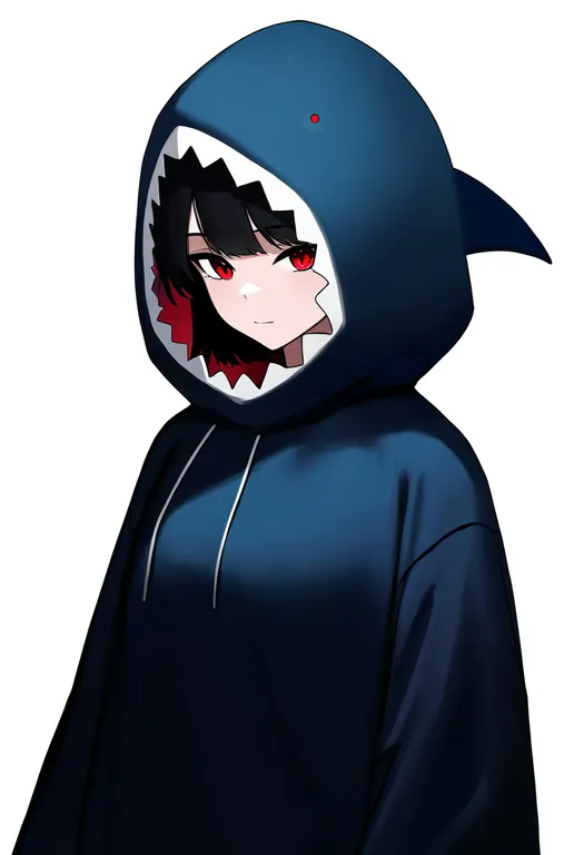 masterpiece, best quality, newest, absurdres, highres, safe, shark_hood, 1girl, solo, simple_background — by k3scat, made with ComfyUI