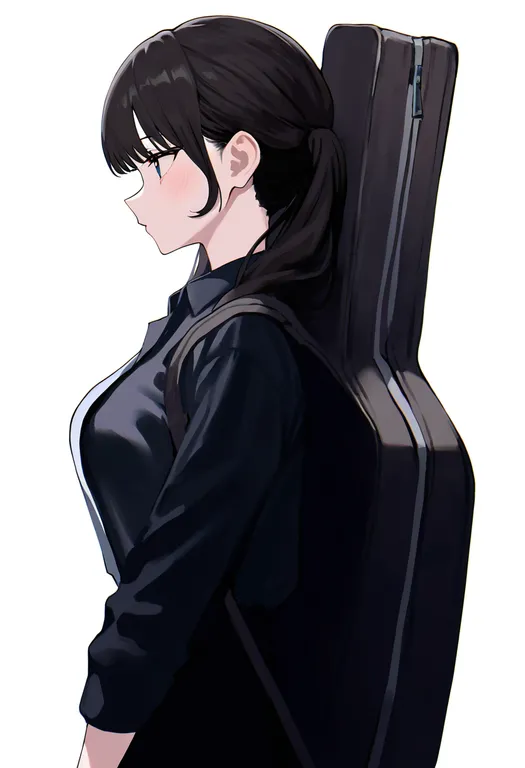 masterpiece, best quality, newest, absurdres, highres, safe, instrument_case_on_back, 1girl, solo, simple_background — by k3scat, made with ComfyUI