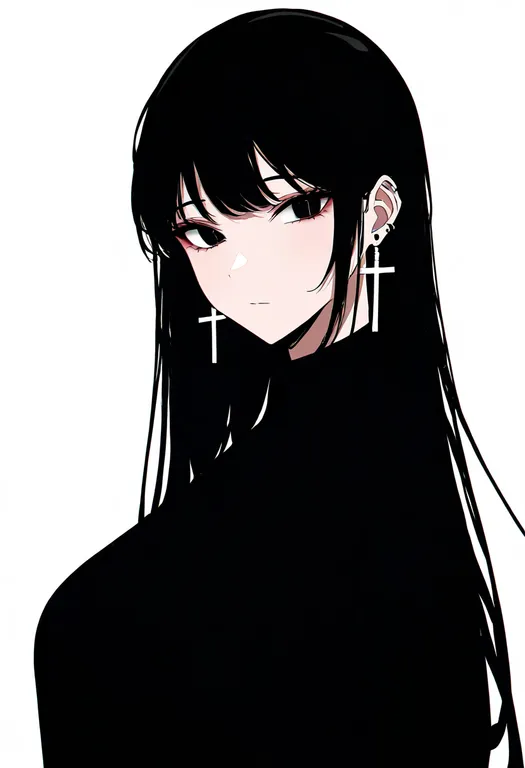 masterpiece, best quality, newest, absurdres, highres, safe, cross_earrings, 1girl, solo, simple_background — by k3scat, made with ComfyUI