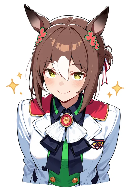 masterpiece, best quality, score_7, safe, fine motion (umamusume), umamusume, solo, upper body, simple background — by k3scat, made with ComfyUI