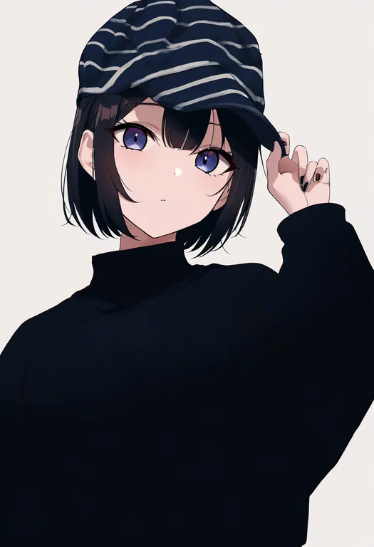 masterpiece, best quality, newest, absurdres, highres, safe, striped_headwear, 1girl, solo, simple_background — by k3scat, made with ComfyUI