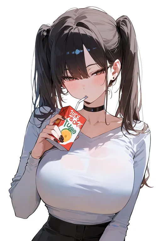 masterpiece, best quality, score_7, safe, juice box, 1girl, solo, upper body, simple background — by k3scat, made with ComfyUI