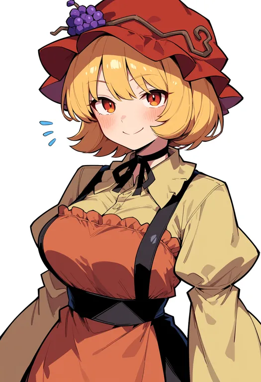 masterpiece, best quality, score_7, safe, aki minoriko, touhou, solo, upper body, simple background — by k3scat, made with ComfyUI