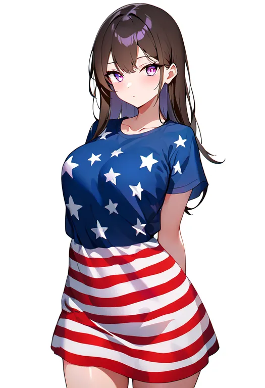 masterpiece, best quality, newest, absurdres, highres, safe, american_flag_dress, 1girl, solo, simple_background — by k3scat, made with ComfyUI