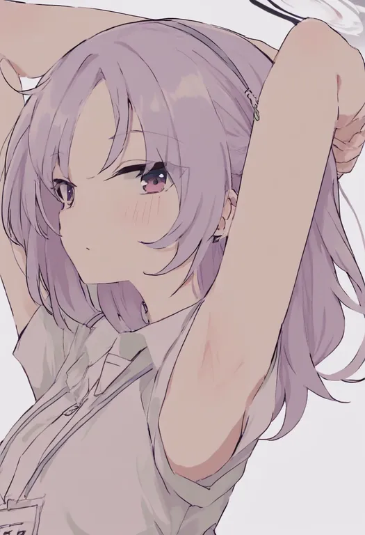 masterpiece, best quality, general, presenting own armpit, 1girl, solo, simple background — by k3scat, made with ComfyUI