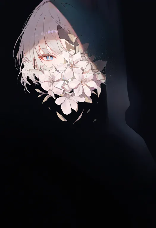 masterpiece, best quality, newest, absurdres, highres, safe, flower_over_eye, 1girl, solo, simple_background — by k3scat, made with ComfyUI