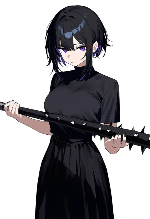 masterpiece, best quality, newest, absurdres, highres, safe, spiked_club, 1girl, solo, simple_background — by k3scat, made with ComfyUI