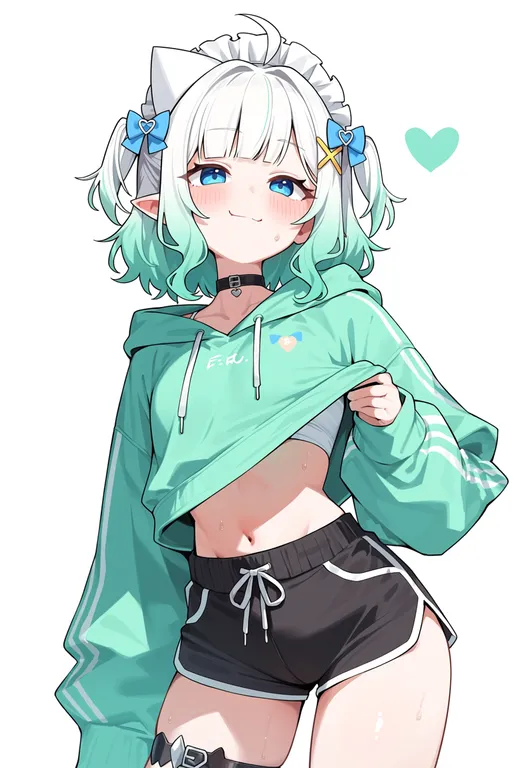 masterpiece, best quality, score_7, safe, mint fantome, solo, upper body, simple background — by k3scat, made with ComfyUI