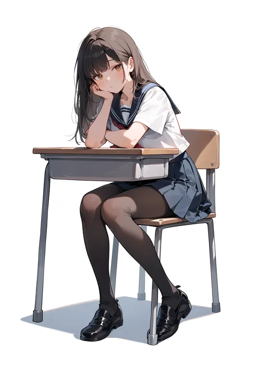 masterpiece, best quality, score_7, safe, school chair, 1girl, solo, simple background — by k3scat, made with ComfyUI