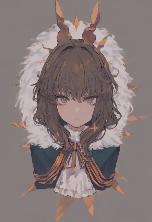 masterpiece, best quality, general, fur-trimmed shirt, 1girl, solo, simple background — by k3scat, made with ComfyUI