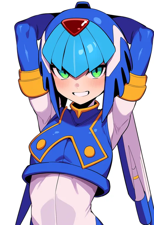 masterpiece, best quality, score_7, safe, fairy leviathan (mega man), solo, upper body, simple background — by k3scat, made with ComfyUI