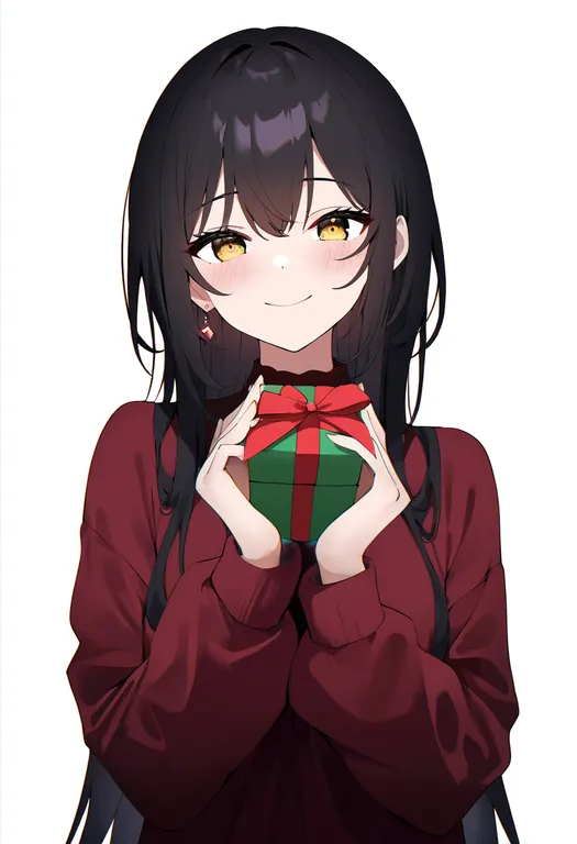 masterpiece, best quality, newest, absurdres, highres, safe, gift, 1girl, solo, simple_background — by k3scat, made with ComfyUI