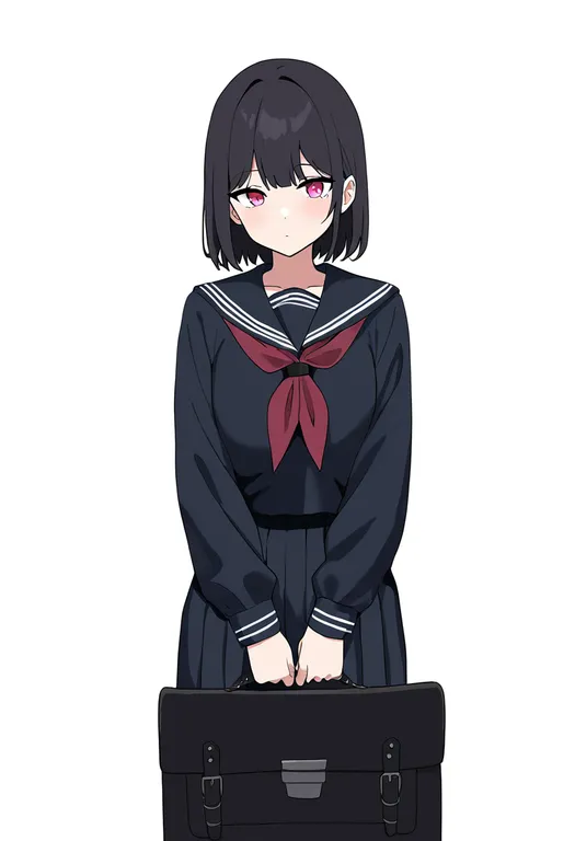masterpiece, best quality, newest, absurdres, highres, safe, school_briefcase, 1girl, solo, simple_background — by k3scat, made with ComfyUI