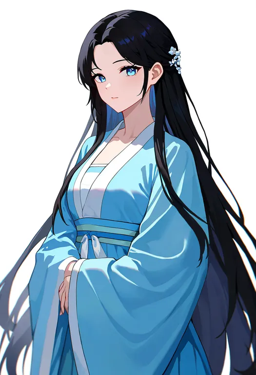 masterpiece, best quality, newest, absurdres, highres, safe, blue_hanfu, 1girl, solo, simple_background — by k3scat, made with ComfyUI
