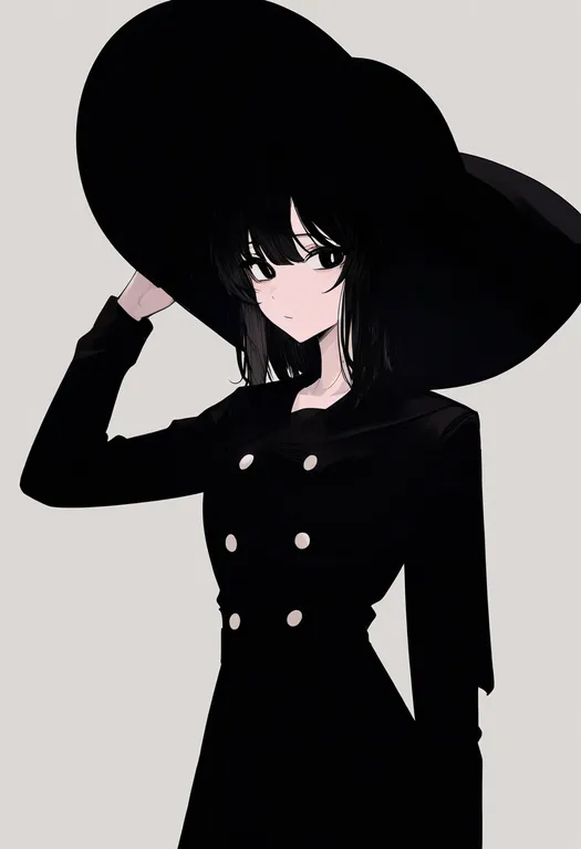 masterpiece, best quality, newest, absurdres, highres, safe, large_hat, 1girl, solo, simple_background — by k3scat, made with ComfyUI