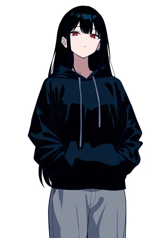 masterpiece, best quality, newest, absurdres, highres, safe, grey_pants, 1girl, solo, simple_background — by k3scat, made with ComfyUI