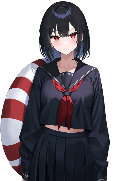 masterpiece, best quality, newest, absurdres, highres, safe, lifebuoy, 1girl, solo, simple_background — by k3scat, made with ComfyUI