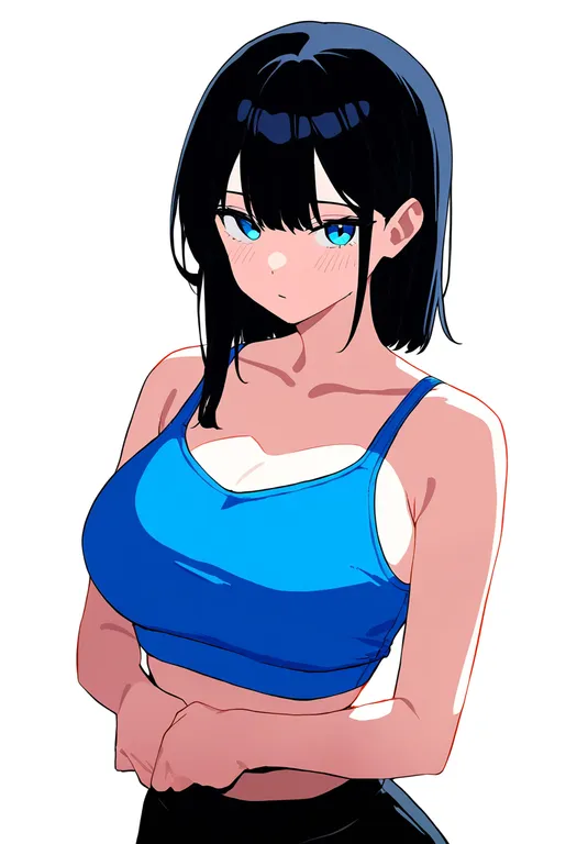 masterpiece, best quality, newest, absurdres, highres, safe, blue_sports_bra, 1girl, solo, simple_background — by k3scat, made with ComfyUI